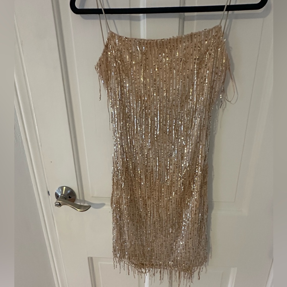 Never worn beautiful gold and silver shimmery dress size small from Akira